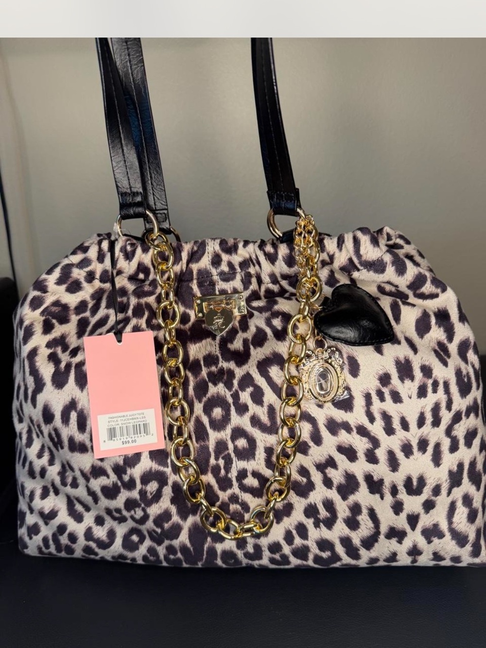 Juicy Couture Leopard Print Shoulder Tote with Gold Chain